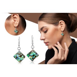 AeraVida Ocean Waves Abalone Shell Tilted Squares or Rhombus Shaped Dangle Earrings | Square Sterling Silver Earrings for Women | Abalone Shell Earrings