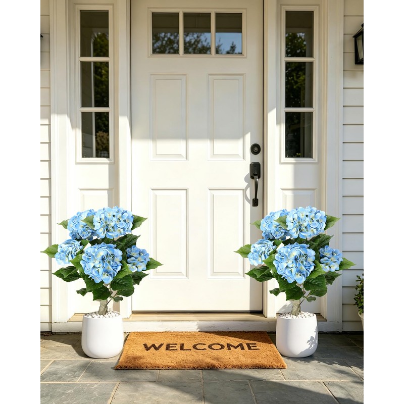 27 inch 2 Pack Artificial Hydrangea Tree,Blue Faux Hydrangea Flowers