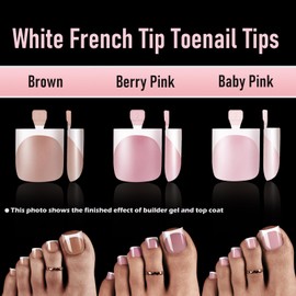 Wellquinn French Tip Toe Nail Press Ons, 180pcs Toenails Sharp Square for Women Pre-Designed Soft Gel Thick False Toenail Extension, Brown Berry Pink Full Cover Acrylic Nails for Salon & DIY 15 Sizes