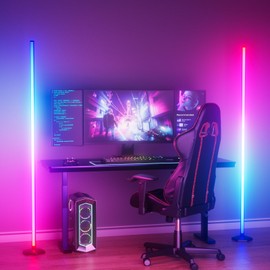 CCACC 2PCS Corner Floor Lamp, 65" RGB Color Changing Mood Light with Remote Control, Dimmable LED Corner Lamp with Music Sync, Modern Floor Lamp for Living Room Gaming Room