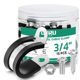 OURU 15PCS 3/4 Inch Cable Clamps with 35PCS Screws Assortment Kit 304 Stainless Steel Rubber Cushioned Insulated Cable Clamp, Automotive Wire Pipe Clamps(19mm)