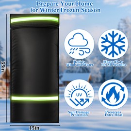 LUCKIPLUS Outdoor Faucet Cover for RV Park Water Spigot, 35"H x 15"W Insulated Outside Faucet Cover Freeze Protection for Winter & Summer, Reusable Long Faucet Sock Fit for Yard Hydrant Hose Bib,Black