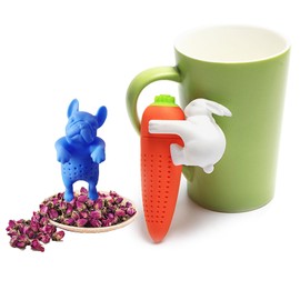 2 pieces loose tea steeper, silicone Tea Infuser, cute tea infuser, reusable tea infuser,tea diffusers for loose tea (Bulldog + Rabbit)