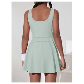 BEAUDRM Girl's Sleeveless Tennis Dress High Waist A Line Ruffle Athletic Sports Mini Dress Mint Green 12Y