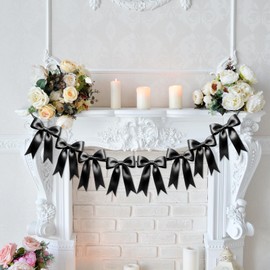 Eonsui Black Bow Garland Decoration, Pre-Strung Satin Ribbon Bow for Birthday, Bachelorette Party, Bridal Shower, Wedding, Engagement, Baby Shower, Banner Ornaments for Indoors&Outdoors