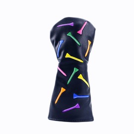 ROYMADE Golf Club Covers Set Colorful Tees Design Driver Covers Fairway Wood Cover Hybrid Cover Leather Golf Wood Head Cover (Color T Black (DR+FW+UT 4pcs))