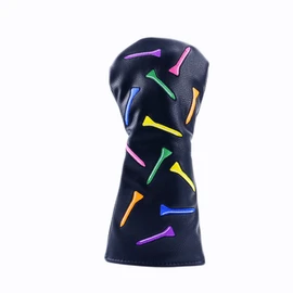 ROYMADE Golf Club Covers Set Colorful Tees Design Driver Covers Fairway Wood Cover Hybrid Cover Leather Golf Wood Head Cover (Color T Black (DR+FW+UT 4pcs))