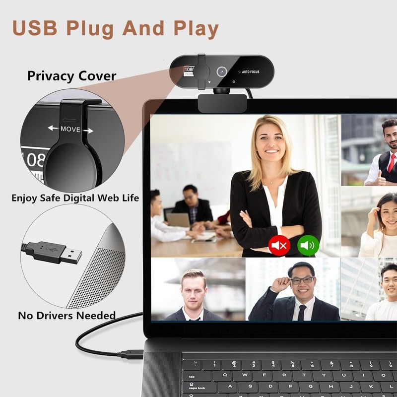 Webcam for PC with Microphone 1080P Full HD Webcam with