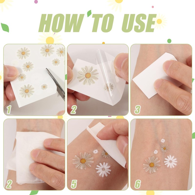 BOOMTOP 6 Temporary Tattoos Flowers Face Tattoos Sunflowers