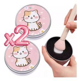 2 Estuche Limpia Brocha Seco Maquillaje Esponja Ecológico F Color Plateado