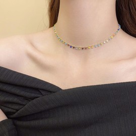 CJIAYUJEW Boho Beaded Choker Necklaces for Women Trendy Gold Chain Necklace Rainbow Necklaces