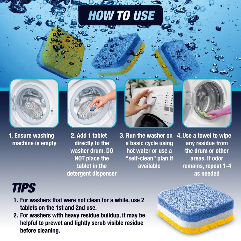 Washing Machine Cleaner Tablets 14 Pack for HE Front Loader