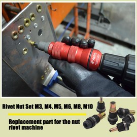 Set of 6 Rivet Nuts Tool Head Set, M3-M4-M5-M6-M8-M10 Rivet Nut Tool, Hand Riveting Tool Set, Both for Manual Operation and Electric Drill Operation, for Mounting Goods Shelves