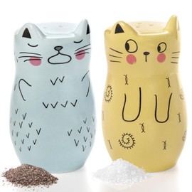 Yarlung Set of 2 Cat Salt and Pepper Shaker, Cute Ceramic Salt Shaker Novelty Small Seasonings Jar Tabletop Kitchen Accessories for Cat Lovers, Home Decor