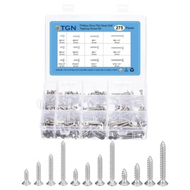 DTGN 275Pcs Wood Screws Assortment Kit - 12 Sizes 316 Stainless Steel #6#8#10 Phillips Flat Head Self Tapping Screws - Good for Woodworking, Furniture