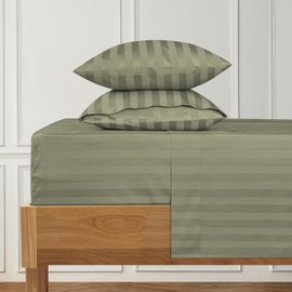 URBANHUT 1000 Thread Count Damask Striped California King Size Egyptian Cotton Sheets, Long Staple Soft & Breathable, 4 Pc Bed Sheet Sets, Luxury Hotel Sateen Sheets Fits 16" Deep Pocket - Sage