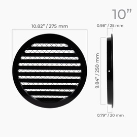 HVAC OV 10" Inch Black Round Aluminum Vent Cover - Air Vent Louver - Soffit Grille Cover - Built-in Aluminum Screen - Grill Cover/Dryer Vent Cover for House, Kitchen, Bathroom, Garage Ventilation