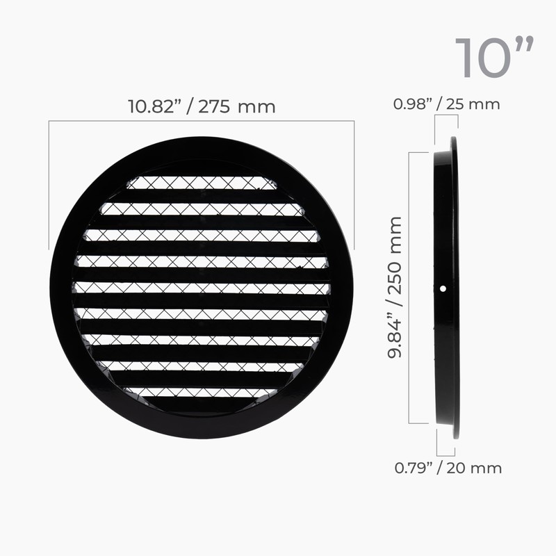 HVAC OV 10" Inch Black Round Aluminum Vent Cover -