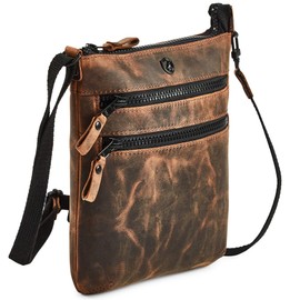 Cochoa Small Women Real Leather Crossbody Triple Zip Vintage Sling Handbag Purse Travel Crossover Shoulder Bag Handmade (Cognac Crazy Horse)