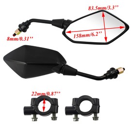 PRO BAT 8mm/0.31'' Rearview Sideview with 22mm 7/8'' Handlebar Mount for 50cc 125cc 150cc 250cc GY6 Scooter Moped Motorcycle ATV Quad Snowmobile Jet Ski