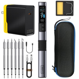 FNIRSI HS-02A 100W Portable Corded Soldering Iron Kit, 3S Fast Heating, 212-842℉, Pre-set 3 Groups Temperature, 6 F245 Soldering Tips, Smart Digital Soldering Iron Pen Tool for Electronics Repair