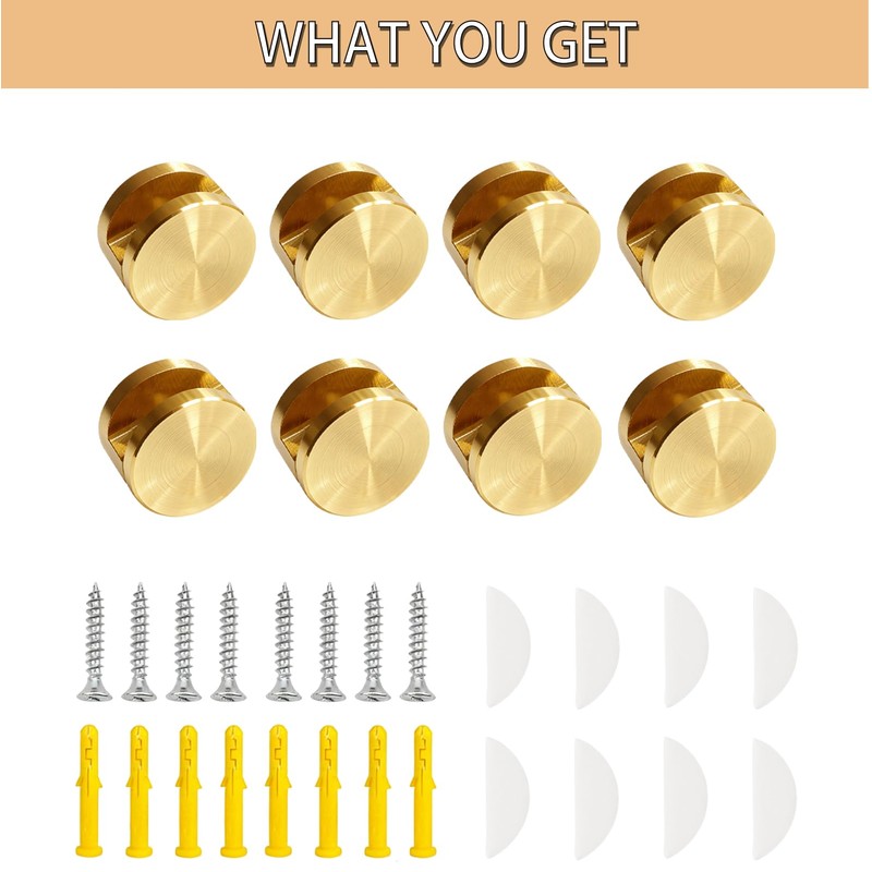 Ykendz Aluminum Mirror Clips, Round Shape Wall-Mounted Mirrors Bracket, Glass