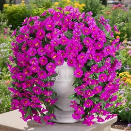 Artificial Flowers for Outdoors Fake Morning Glory Hanging Flower Decoration, 2Pcs Realistic Faux Plants Petunias Long Trailing Vines, Summer Decor for Porch Patio Balcony Planter Yard(Fuchsia)