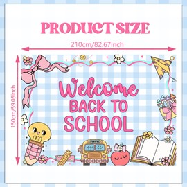 Welcome Back to School Backdrop Banner Large Size First Day of School Backdrop Photo Booth Props Coquette Happy First Day of School Classroom School Home Yard Decorations Background, 7 * 5Ft