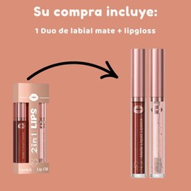 Duo Labial Mate y Gloss Larga Duración, Alta Pigmentación, Acabado Profesional, Hidratante, Color Intenso Todo el Día, Compacto y Portátil para Uso Di
