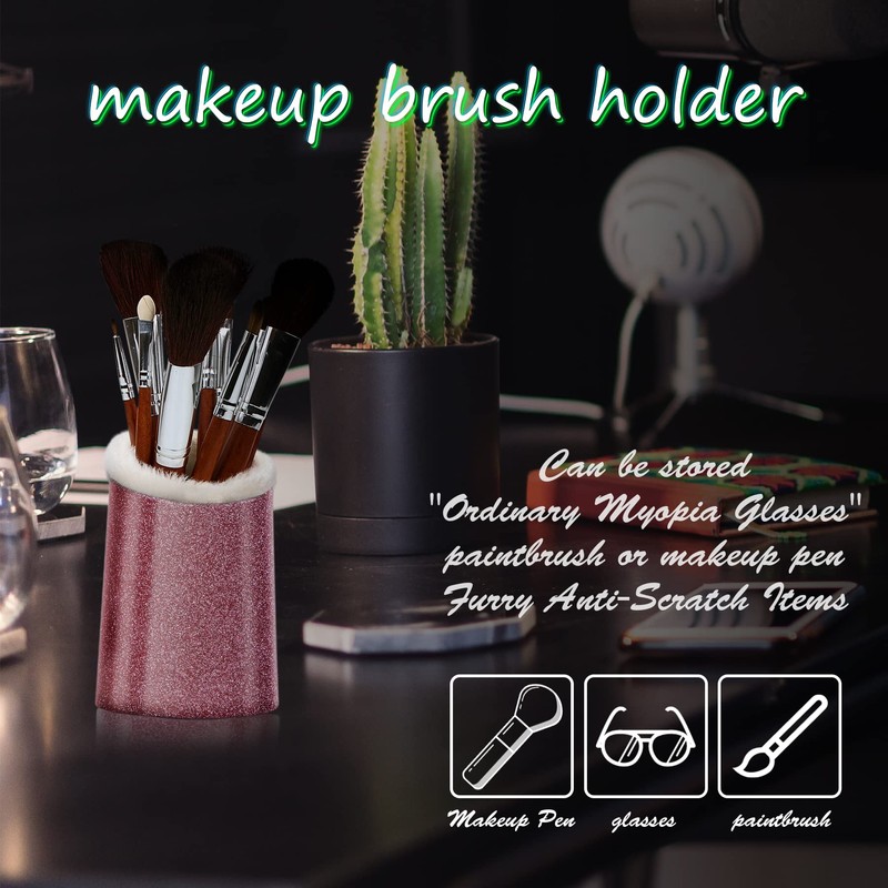 BVYA 2 Pcs Premium Leather Makeup Brushes Cup, Pen Pencil