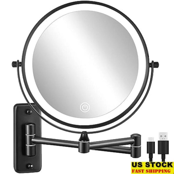 Unbranded 8 in Lighted Makeup Mirror Rechargeable Wall Mounted Dimmable