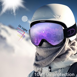 KOLKOL Ski/Snowboard Goggles for Men Women, OTG Snow Goggles Anti Fog 100% UV Protection (A3-REVO Purplelens Vlt20%)