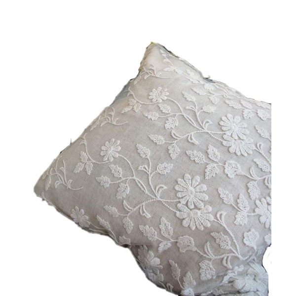 Linen Blend Fabric [Cushion Cover]/Delicate Tulle Lace with Natural Cotton