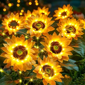 Sunflower Solar Lights Garden Decor: 6-Pack Artificial LED Solar Flower Lights Spring Summer Outdoor Decorations- Waterproof Patio Lamps for Outside Yard Pathway Walkway Porch - Gifts for Women Mom