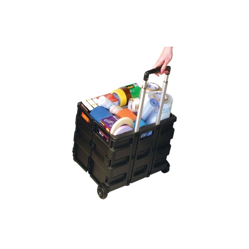 Easy Crate Rolling Foldable Plastic Crate with Telescopic Handle and