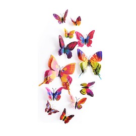 DaGou Mixed of 12PCS 3D Pink Butterfly Wall Stickers Decor Art Decorations¡­ (Rainbow Color)