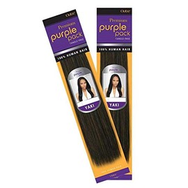 Outre Premium 100% Human Hair Weave PURPLE PACK YAKI (10 Inch, 1 Jet Black)