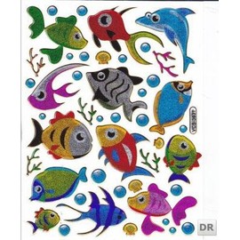 Fish Fish Animals Colourful Stickers 45 135 mm x 100 mm, 1 Sheet Sticker Craft Kids Party Metallic Look