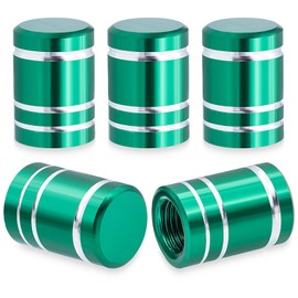 MEAJOO 5PCS Car Tire Valve Stem Caps, Aluminum Tire Valve Cap Set, Corrosion Resistant, with Rubber O-Ring, Universal for Cars, SUVs, Bike, Bicycles,Trucks and Motorcycles (Green)