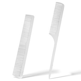 Set of 2, Stainless Steel Rat Tail Combs, Anti-Static – Flat Top Barber Comb for Teasing and Hair Styling