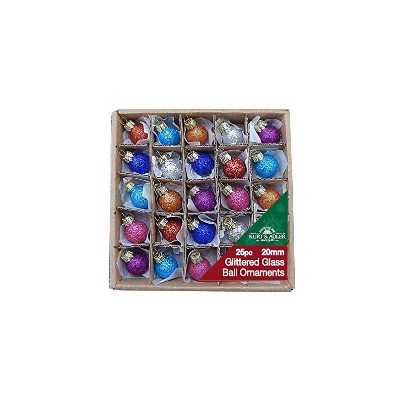 Kurt S. Adler 0.78-Inch Glitter Glass Ball Ornaments, 25 Piece