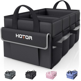 HOTOR Trunk Organizer - Car Organizer with 5 Pockets, Trunk organizer for SUV, Sedan & Van, Car Organization with Sturdy Base Panel for Car Accessories, Black, 2 Compartments, 21.3"×12.6"×10.6"