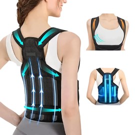 Posture Corrector Back Brace Support, Adjustable Upper Back Straightener, Black (Black, Large)