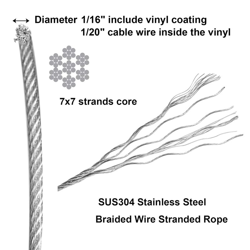 Yarlung 1/16 Inch x 500 Feet Wire Rope Cable, Stainless
