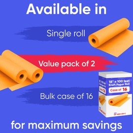 Paclord 18" x 1200" (100 ft) Orange Kraft Paper Roll - Value Pack of 2, 45 lbs Thickness, Made in USA Colored Paper for School, Bulletin Board - Odorless, Non-Toxic, Safe for Kids