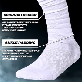 IRAMY Scrunch Ultra Long Football Socks 2 Packs Combed Cotton With Ankle Support Padded OTC Knee High Socks Tube Socks