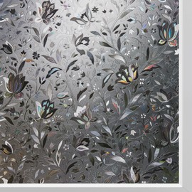 Kromapolis Window Film, Window Privacy Film Frosted, Vinyl Glass Covering, Stained Glass Decorative Film, Static Window Clings, Non-Adhesive (Grayish Black, 11.8 x 78.7 inch)