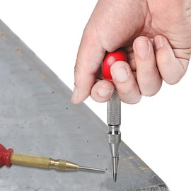 DMZK 2 PCS Automatic Center Punch Spring Loaded Drill Punch Tool, High Speed Steel Center Hole Punches Crushing Hand Tool with Protective Cap for Wood, Metal, Plastic, Car Window Puncher Breaker