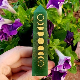 Sublime Gifts Aventurine Moon Phase Hand Polished Obelisk Tower - Natural Healing Metaphysical Chakra Crystal Gemstone Specimen, Green