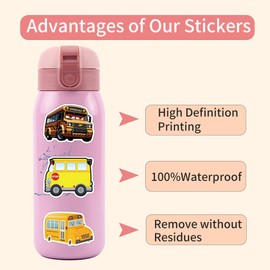 Cute School Bus Stickers Pack,55pcs ATMBD Vinyl Waterproof Stickers for Water Bottle Laptop Skateboard Luggage Students Boys Girls Funny Party Birthday Decorations